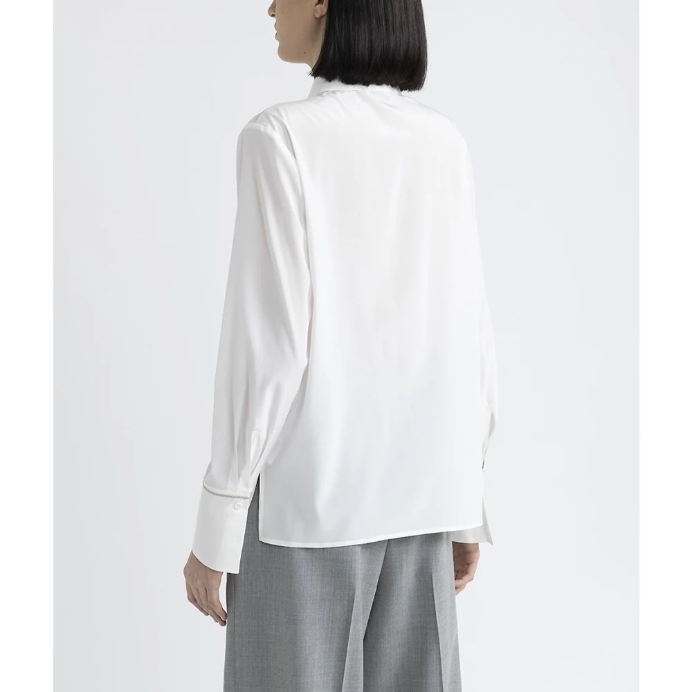 PESERICO Zijden shirt met Punto Luce afwerking White Dames