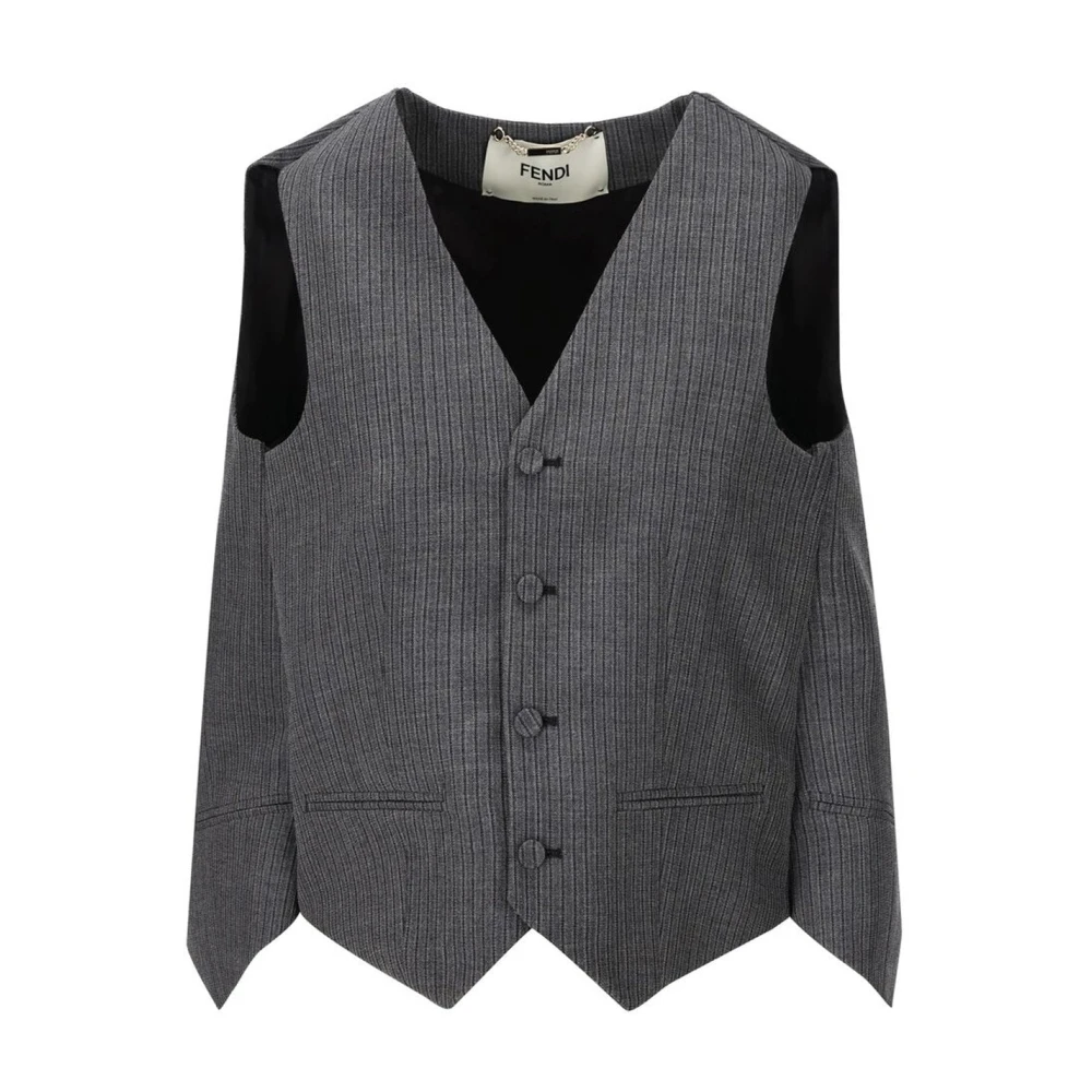 Fendi Randig Vest Topp Runway Stil Gray, Dam