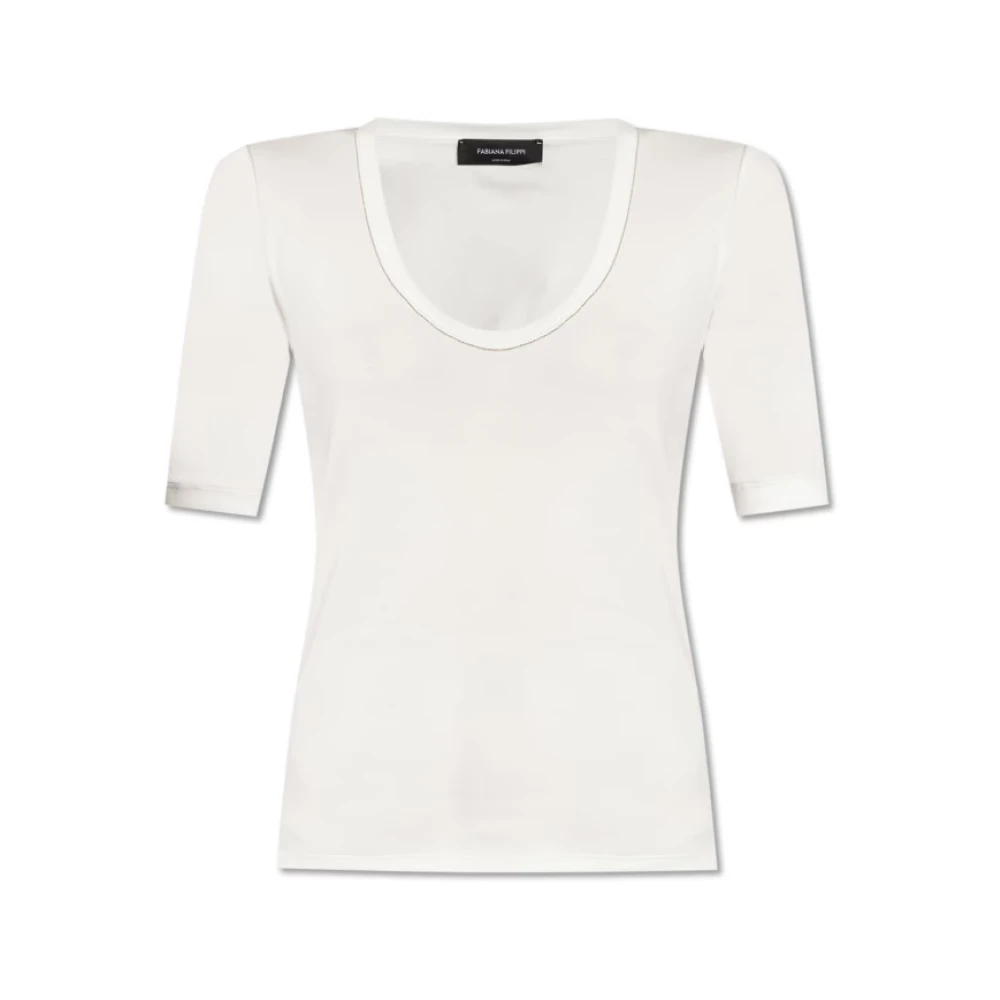 Fabiana Filippi Geribbeld katoenen T-shirt met glanzende details White Dames
