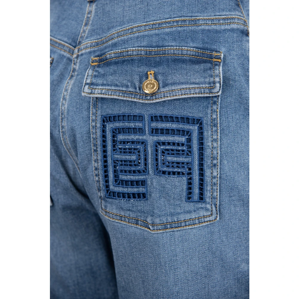 Elisabetta Franchi Dames Jeans met Rits en Knoop Blue Dames