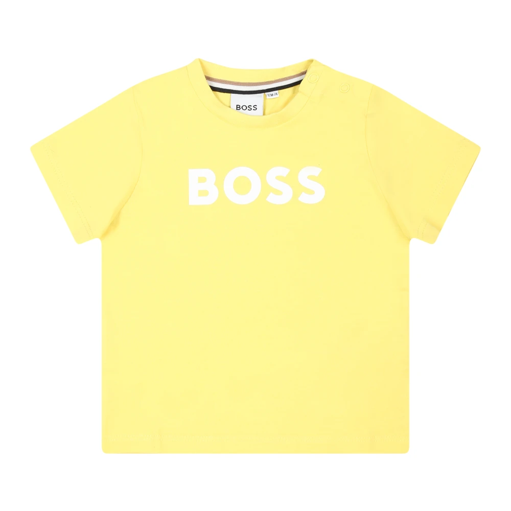 Hugo Boss Gul Bomull T-shirt med Logotyptryck Yellow, Unisex