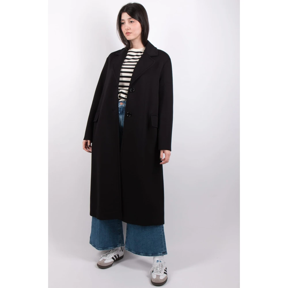 Max Mara Zwarte Jersey Mantel Radice Stijl Black Dames