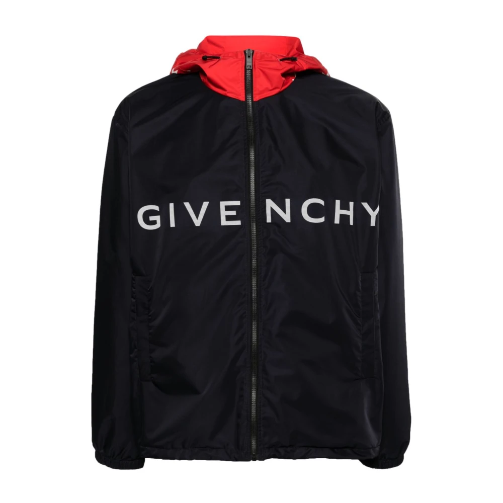 Givenchy Logo Print Hooded Jacket Blue Heren