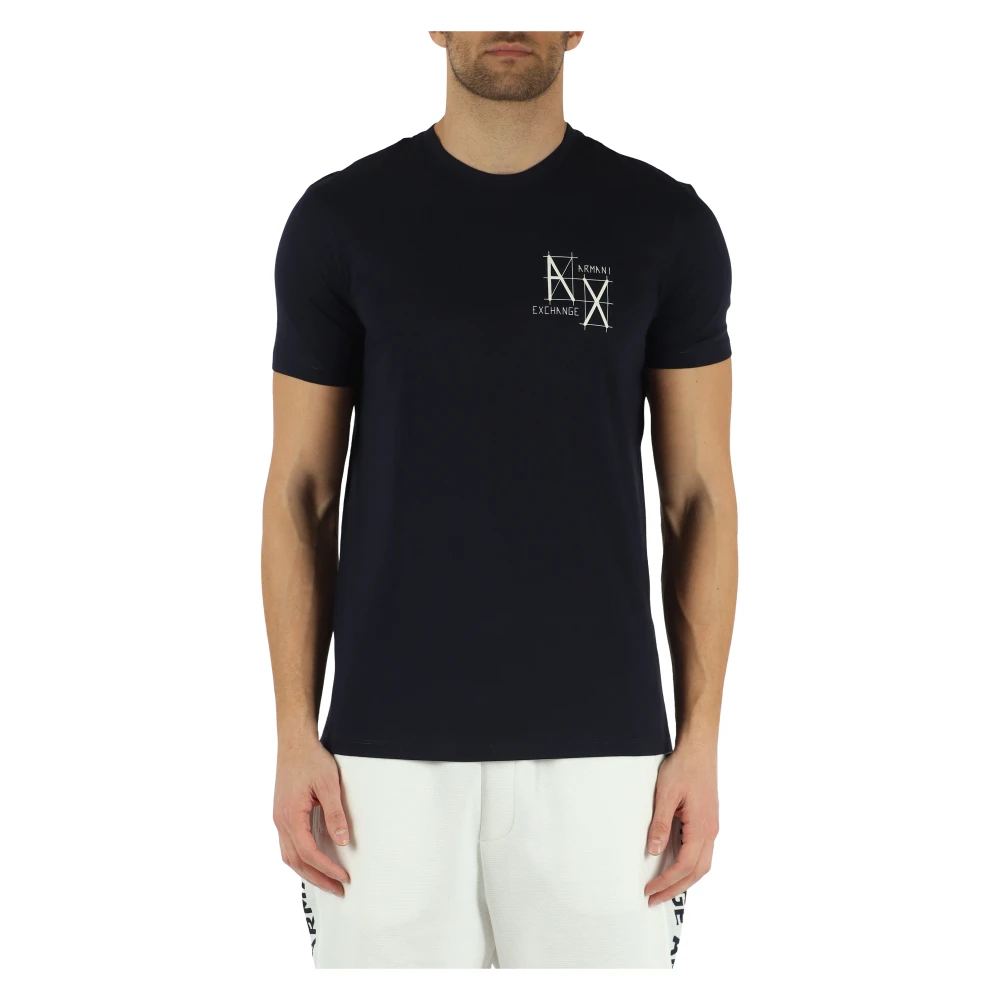 Armani Exchange Slim Fit Katoenen T-shirt met Voorlogo Print Blue Heren