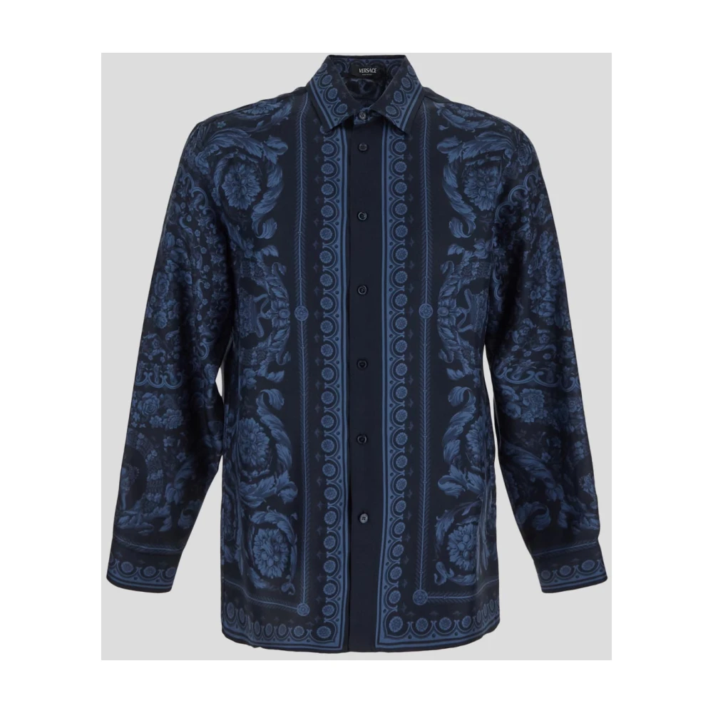 Versace Zijden Barocco Shirt Blue Heren