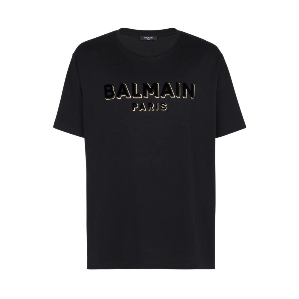 Balmain Black Metallic Flocked T-Shirt - Male - T-Shirts - L - Tops