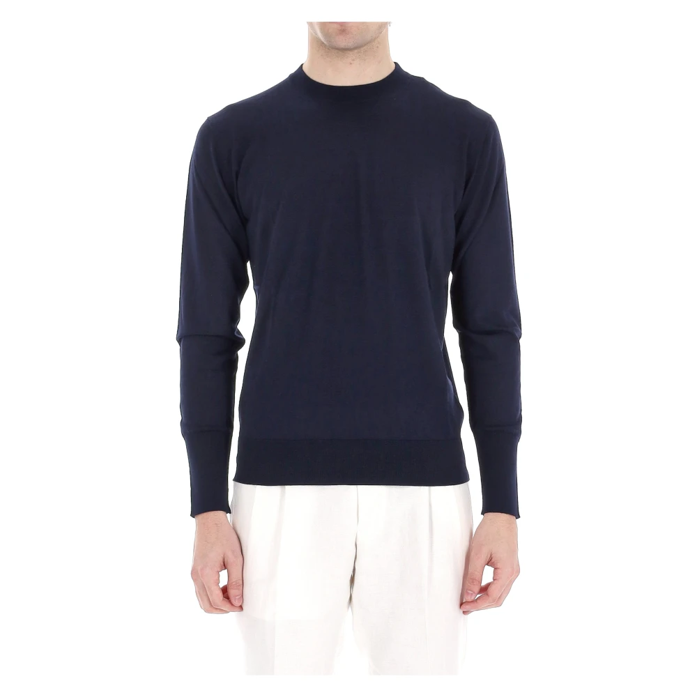 Eleventy Men's Blue Round-Neck Knitwear,, Merino Wool Jumper Small