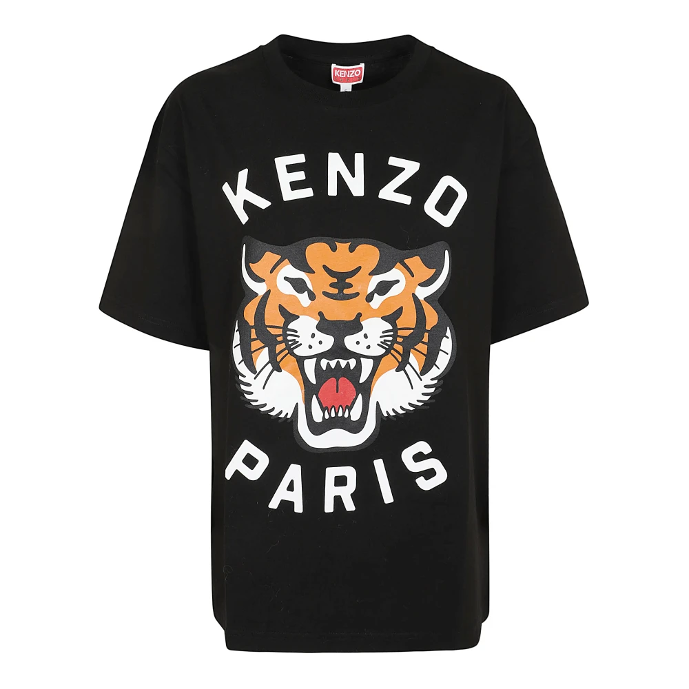 Kenzo Svart T-shirt med Lucky Tiger Print Black, Dam