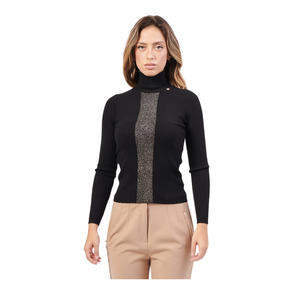 Gaudi Zwarte Geribbelde Trui met Lurex Details Black Dames