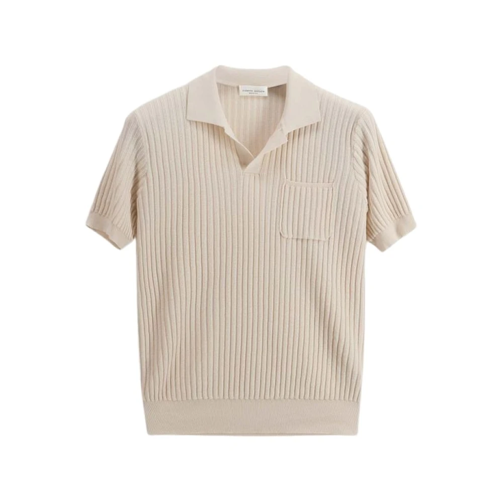 Roberto Collina Men's Beige Ribbed Polo - V-Neck Knitwear - L - Knitwear