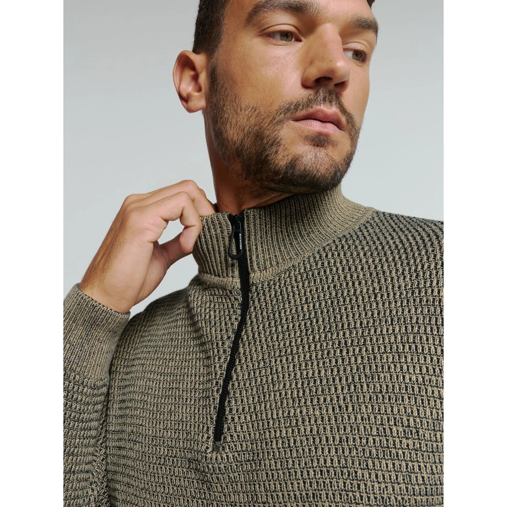 No Excess Melange Half-Zip Pullover Stijlvol Comfort Gray Heren