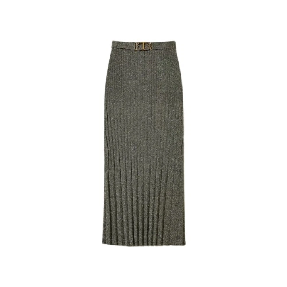 Twinset Geribbelde Midi Rok met Lurex Green Dames