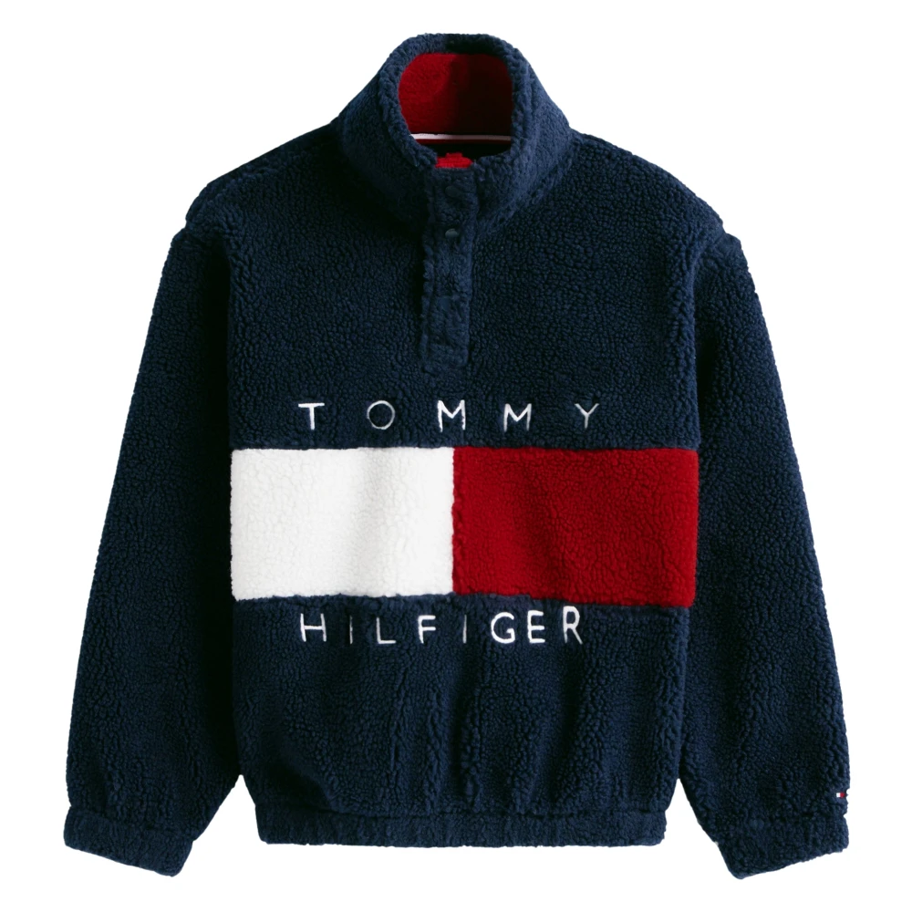 Tommy Hilfiger Unisex Kids Blue Fleece Jackets, 5 Y, Heritage Flag Teddy Fleece Sweatshirt