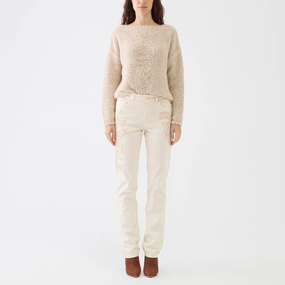 Ermanno Scervino Geborduurde Wide Leg Jeans Honing Beige Dames