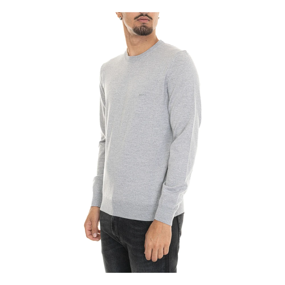 Boss Ronde-hals wollen trui met logo Gray Heren