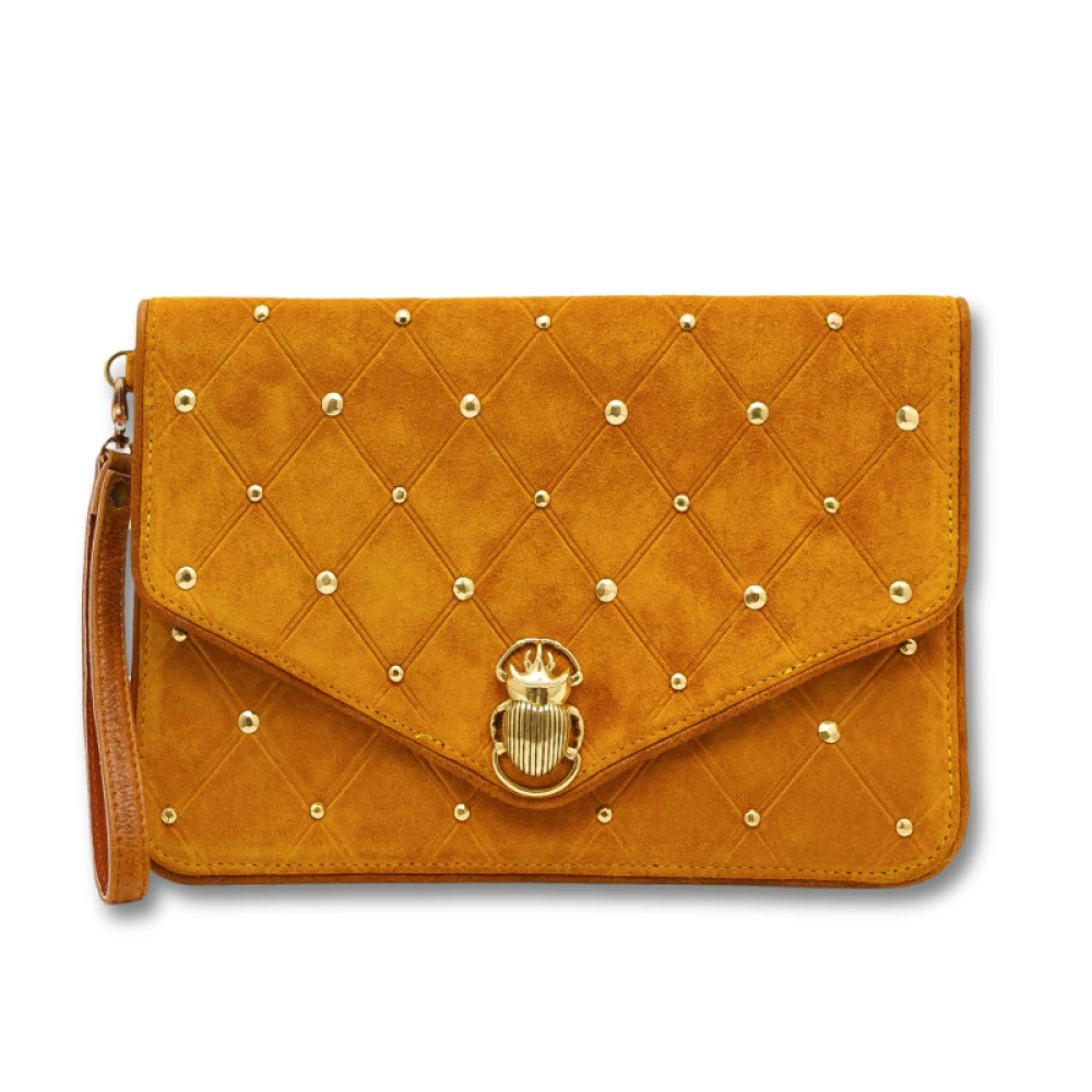 Claris Virot Amber Suède Clutch met Juweelsluiting Brown Dames