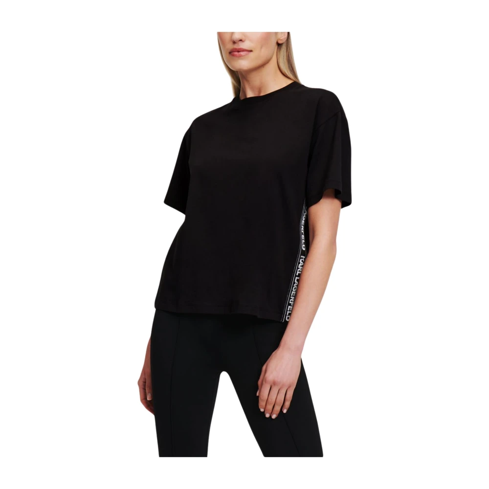 Karl Lagerfeld Zwart T-shirt met witte bandlogo's Black Dames