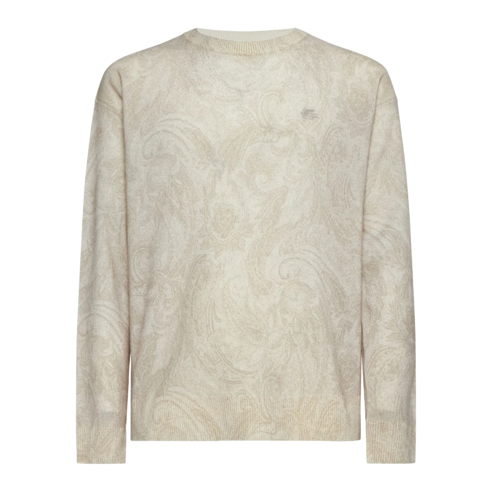 Etro Men's Beige Paisley Motif Wool Jumper - Round-Neck Knitwear - Xl - Knitwear