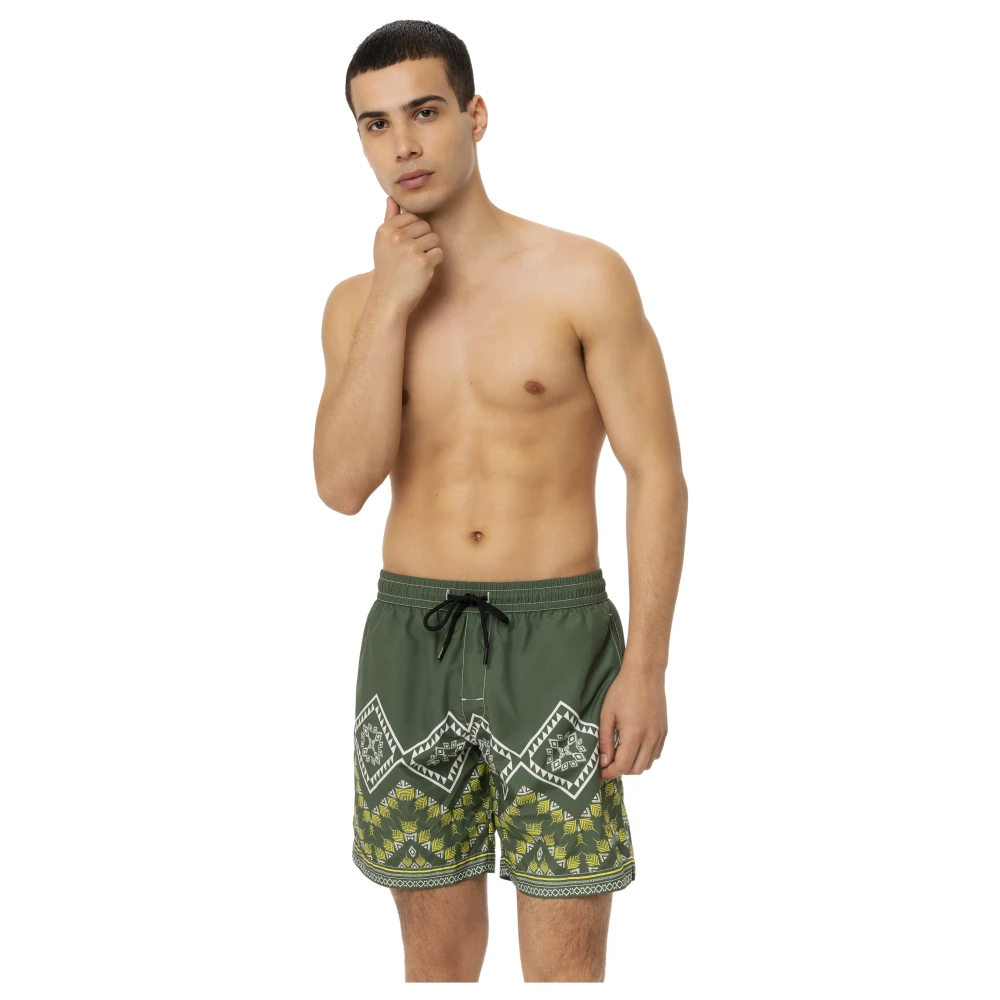 4Giveness Etnische Mid-Length Zwembroek Elastische Taille Green Heren