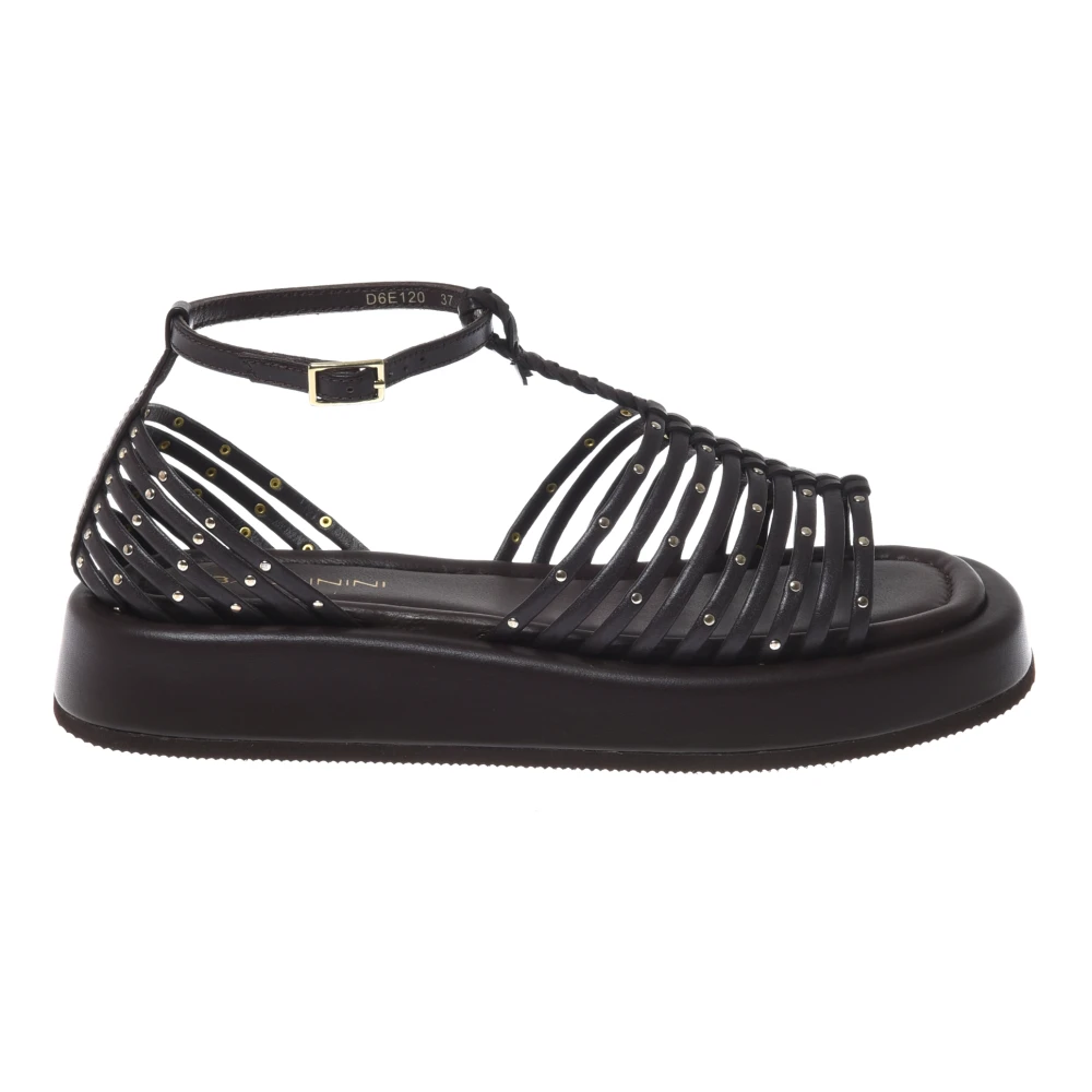 Baldinini Vrouw Bruin Schoenen Dames, 39 Eu, Leer, Studded Leather Flat Sandal