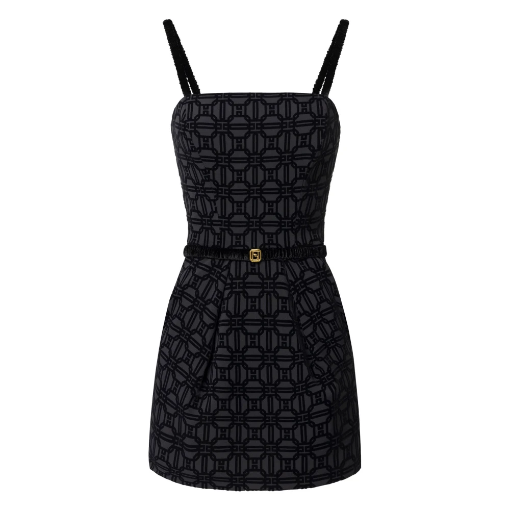 Elisabetta Franchi Jurk met Flock Print en Fluweel Details Black Dames