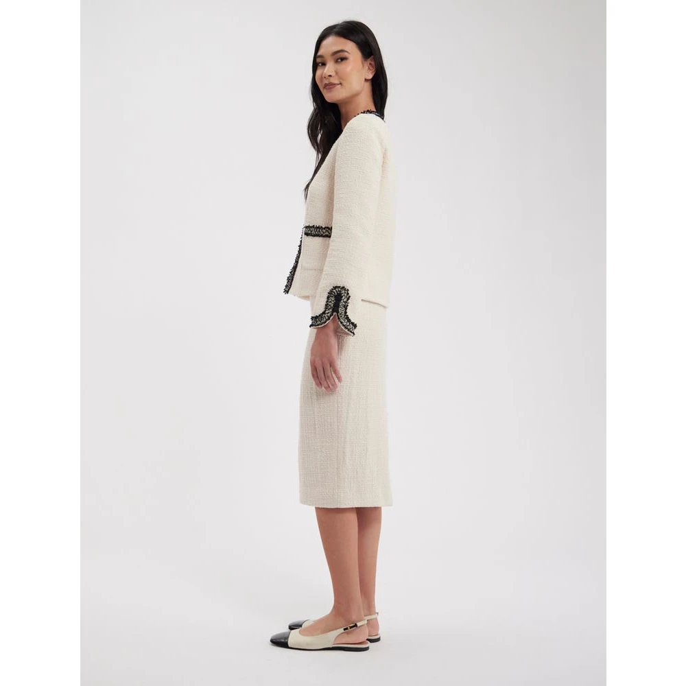 Ines De La Fressange Paris Elegante Tweed Pencil Rok Beige Dames