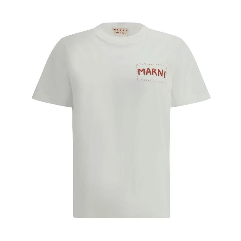 Marni Logo Patch T-Shirt Klassiek Comfort Stijl White Heren