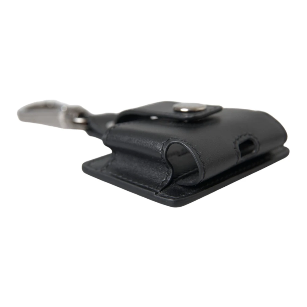 Dolce & Gabbana Zwart Lederen Zilveren Metalen Airpods Hoesje Black Unisex