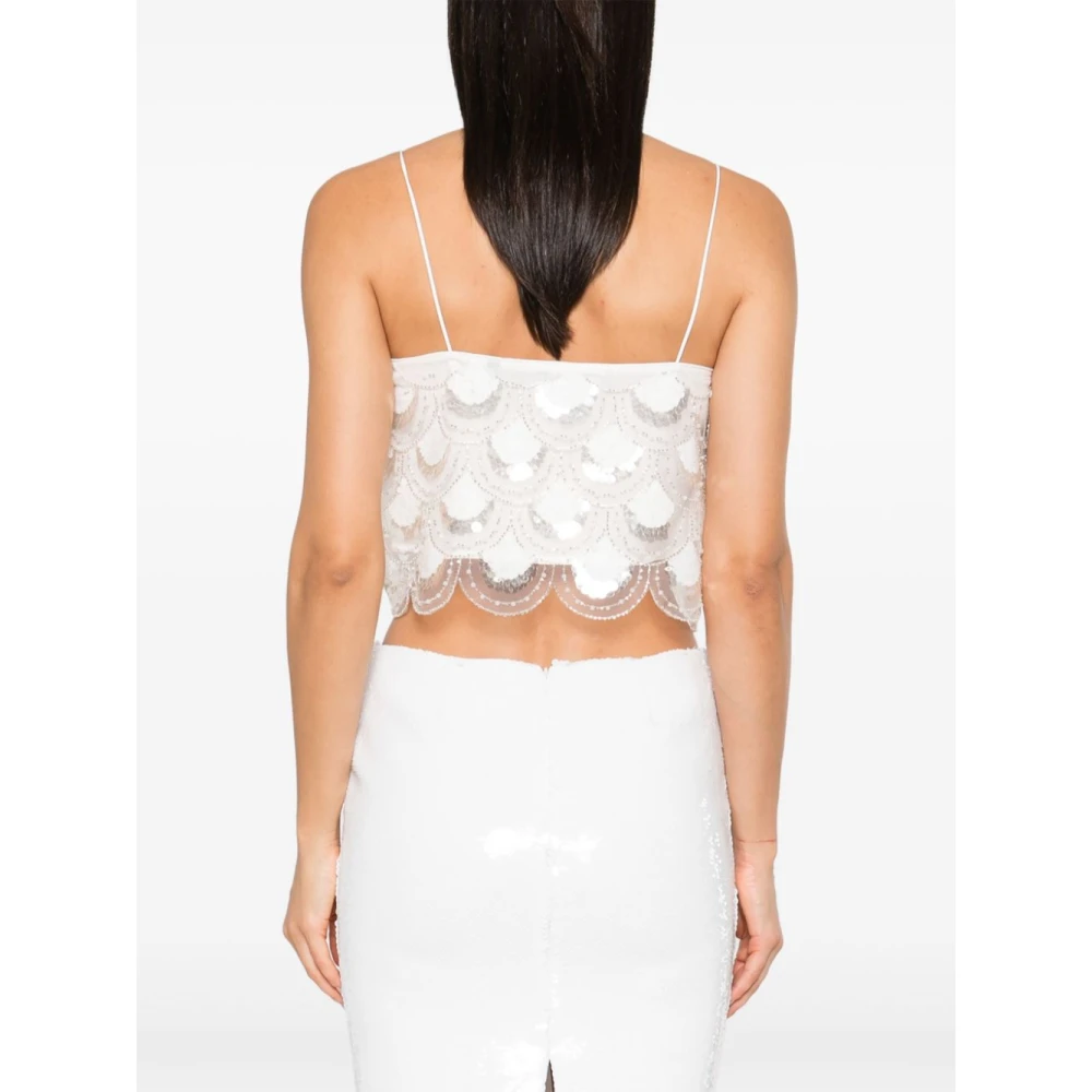 Rotate Birger Christensen Sequin Mesh Top met Vierkante Halslijn White Dames