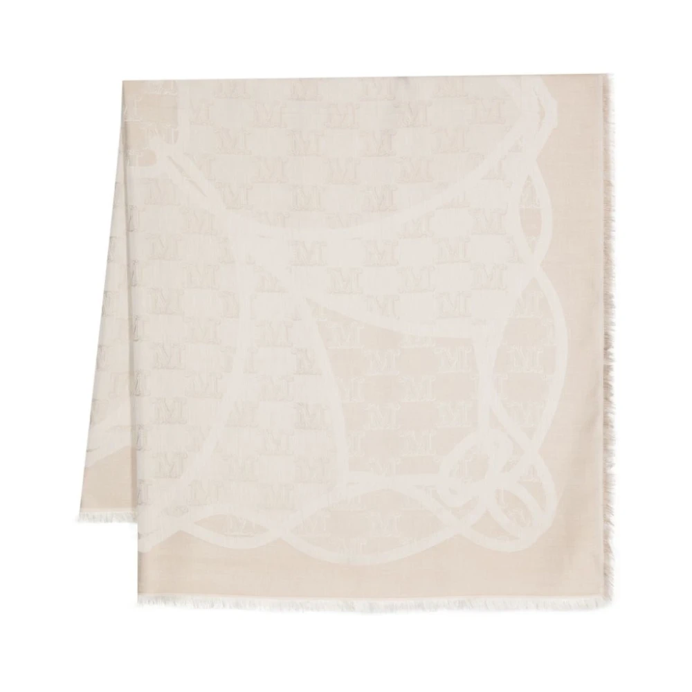 Max Mara Jacquard Logo Sidenscarf Beige Beige, Dam