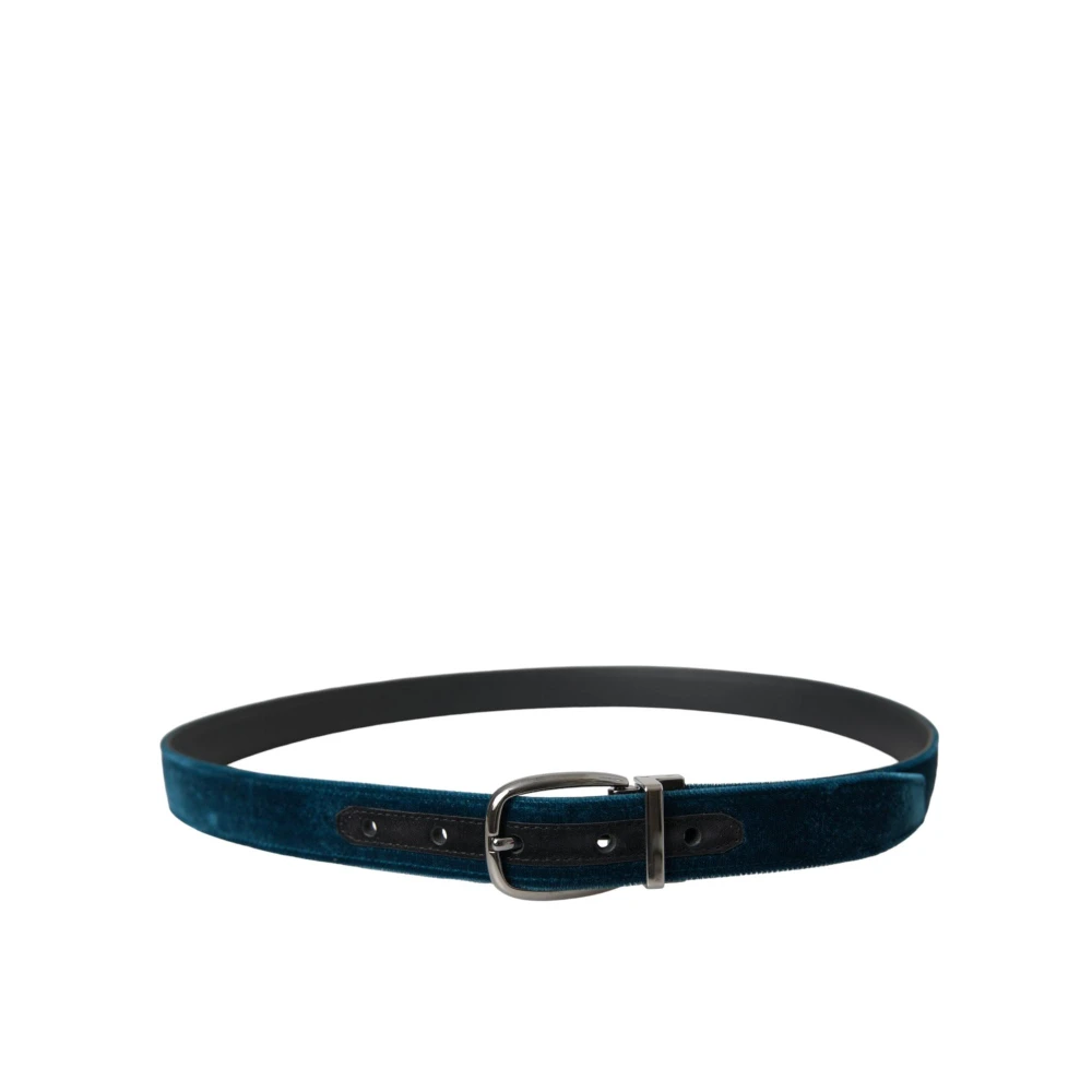 Dolce & Gabbana Blauw Velvet Metalen Gesp Riem Blue Heren