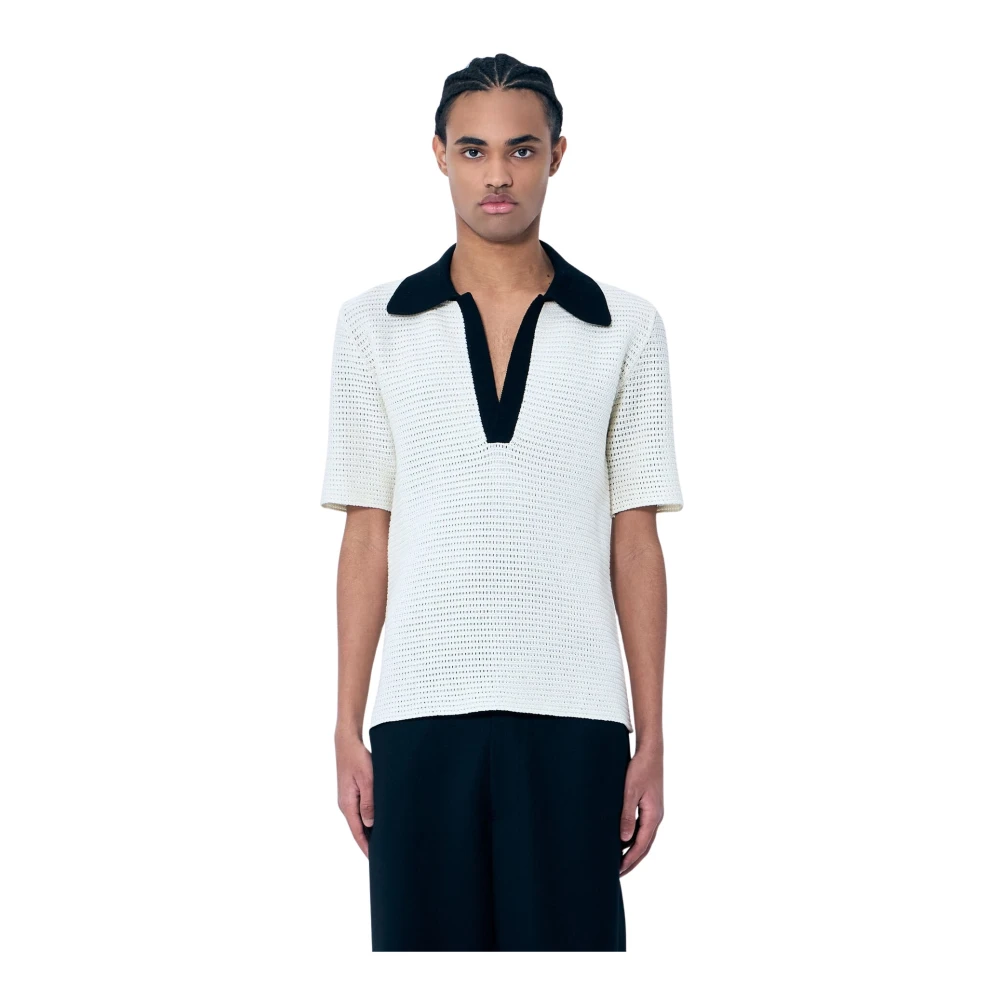 Jil Sander Men's White Open-Knit Polo Shirt - Polo Shirts - L - Tops