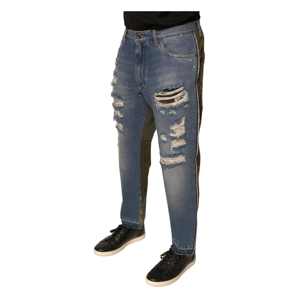 Dolce & Gabbana Versleten Cropped Denim Jeans met Rits Blue Heren