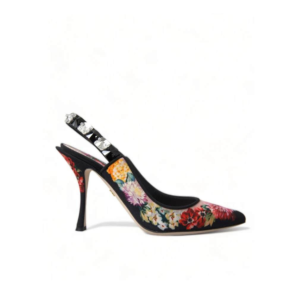 Dolce & Gabbana Svarta Blommiga Kristall Slingbacks Black, Dam