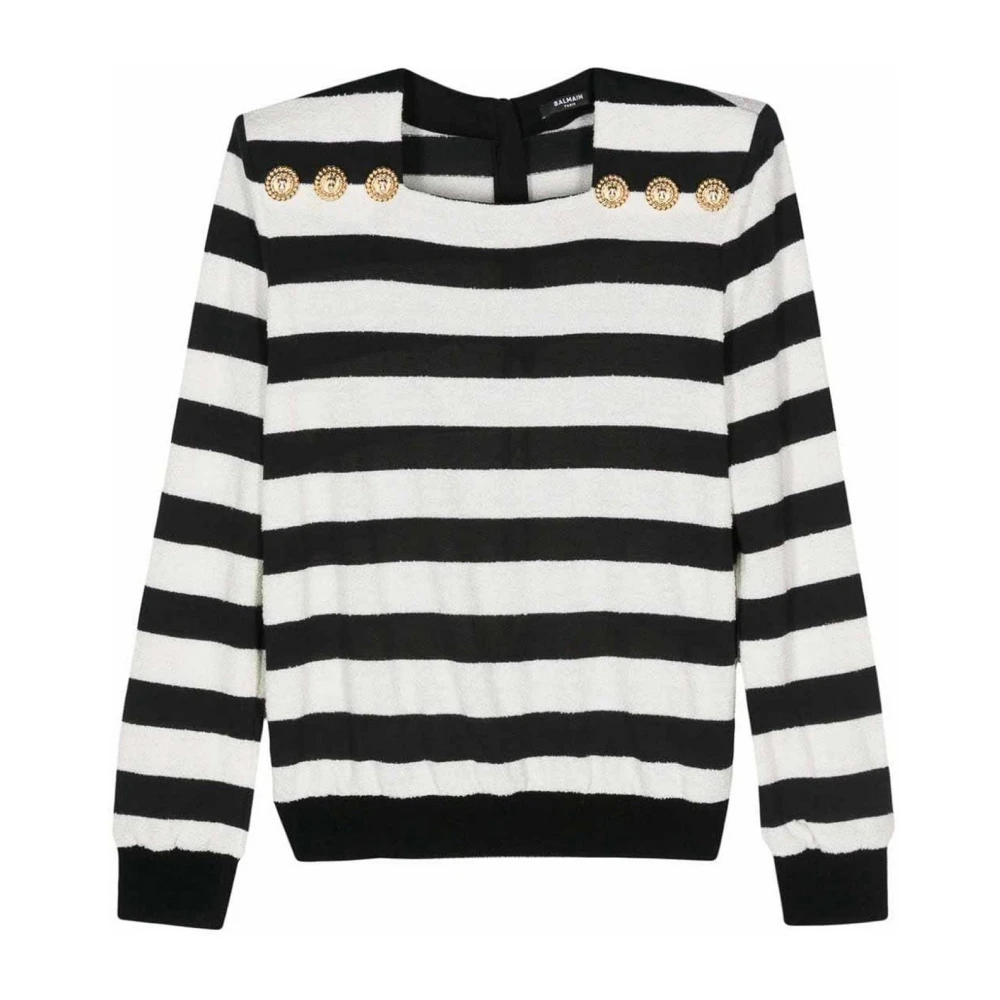 Balmain Zwart Gestreepte Jersey Top Black Dames
