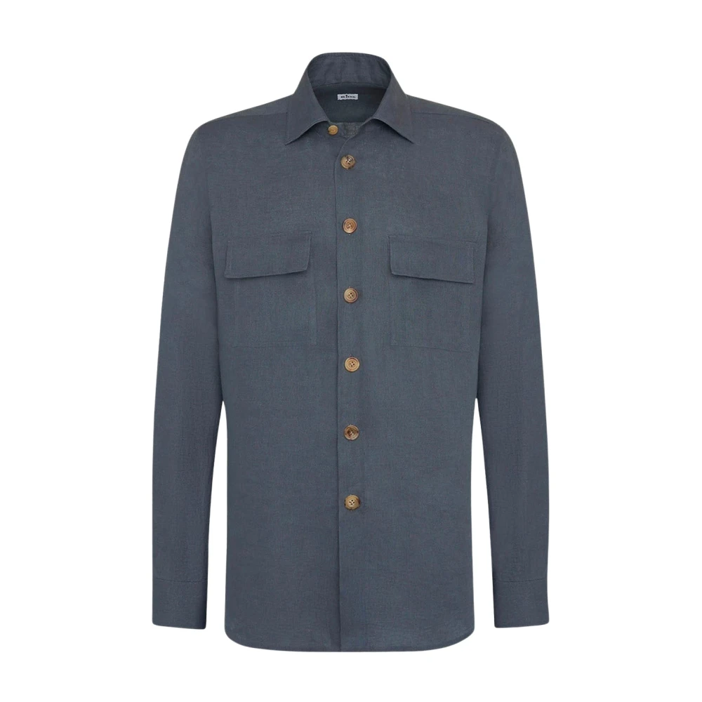 Kiton Donkergrijze Linnen Sportshirt Gray Heren
