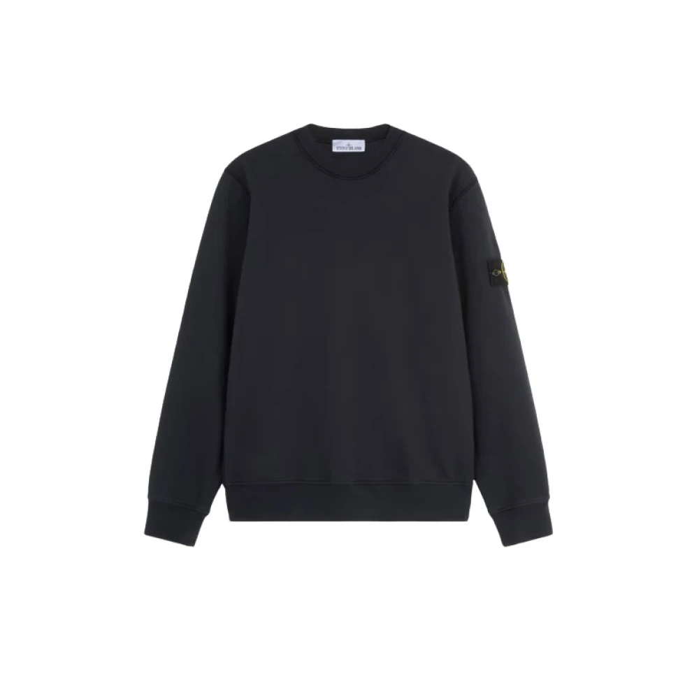 Stone Island Blue Sweatshirts, Male, M, Navy Crewneck Sweatshirt Cotton Fleece