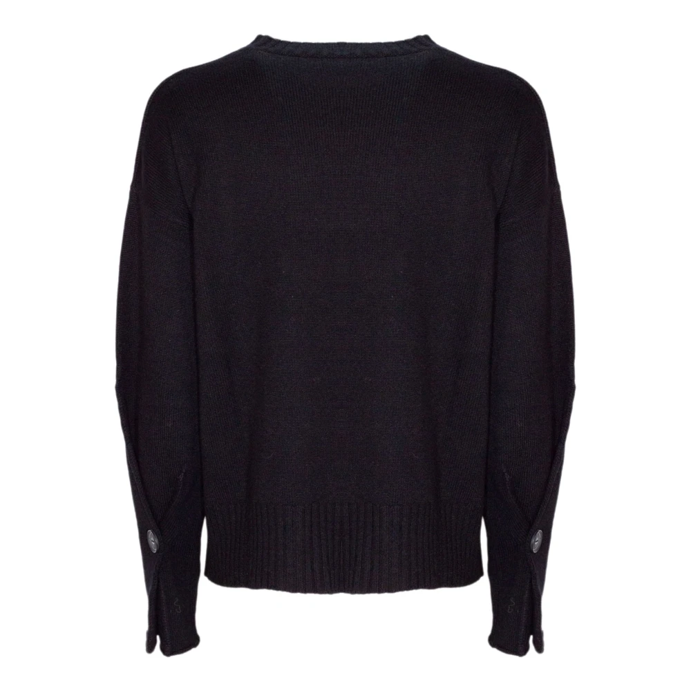 Kangra Zwarte Wol Kasjmier Trui Mouwdetail Black Dames