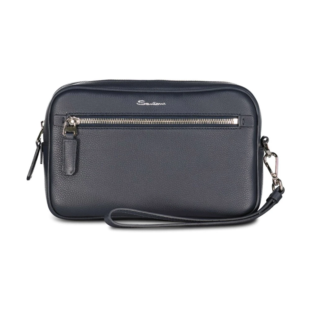 Santoni Leren Pochette met Afneembare Polsband Blue Heren