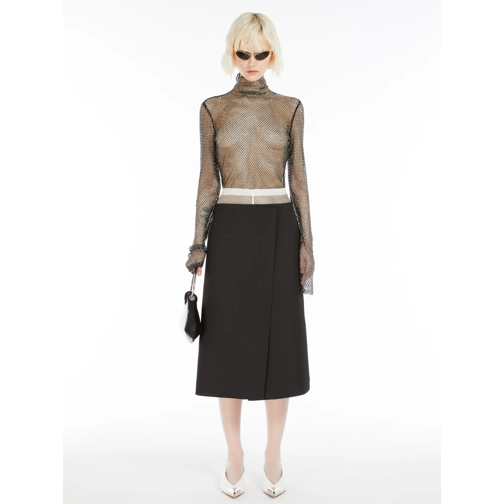 SPORTMAX Zwarte Strass Polo-hals Shirt Black Dames