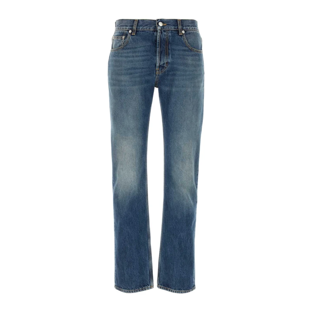 Alexander Mcqueen Men's Blue Straight Fit Jeans, M, Logo-Print Jeans