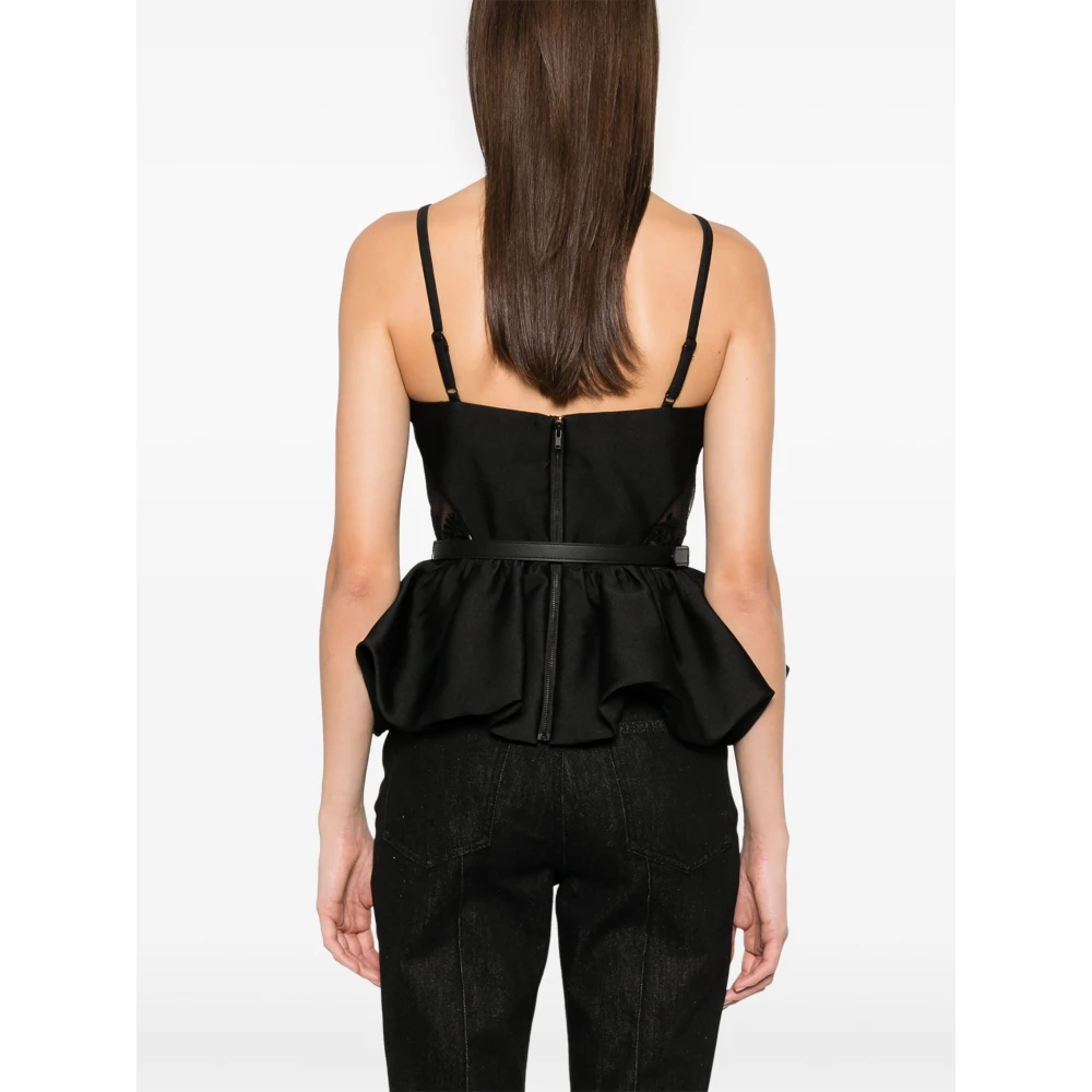 Self Portrait Zwarte Peplum Shirt met Kantpanelen Black Dames