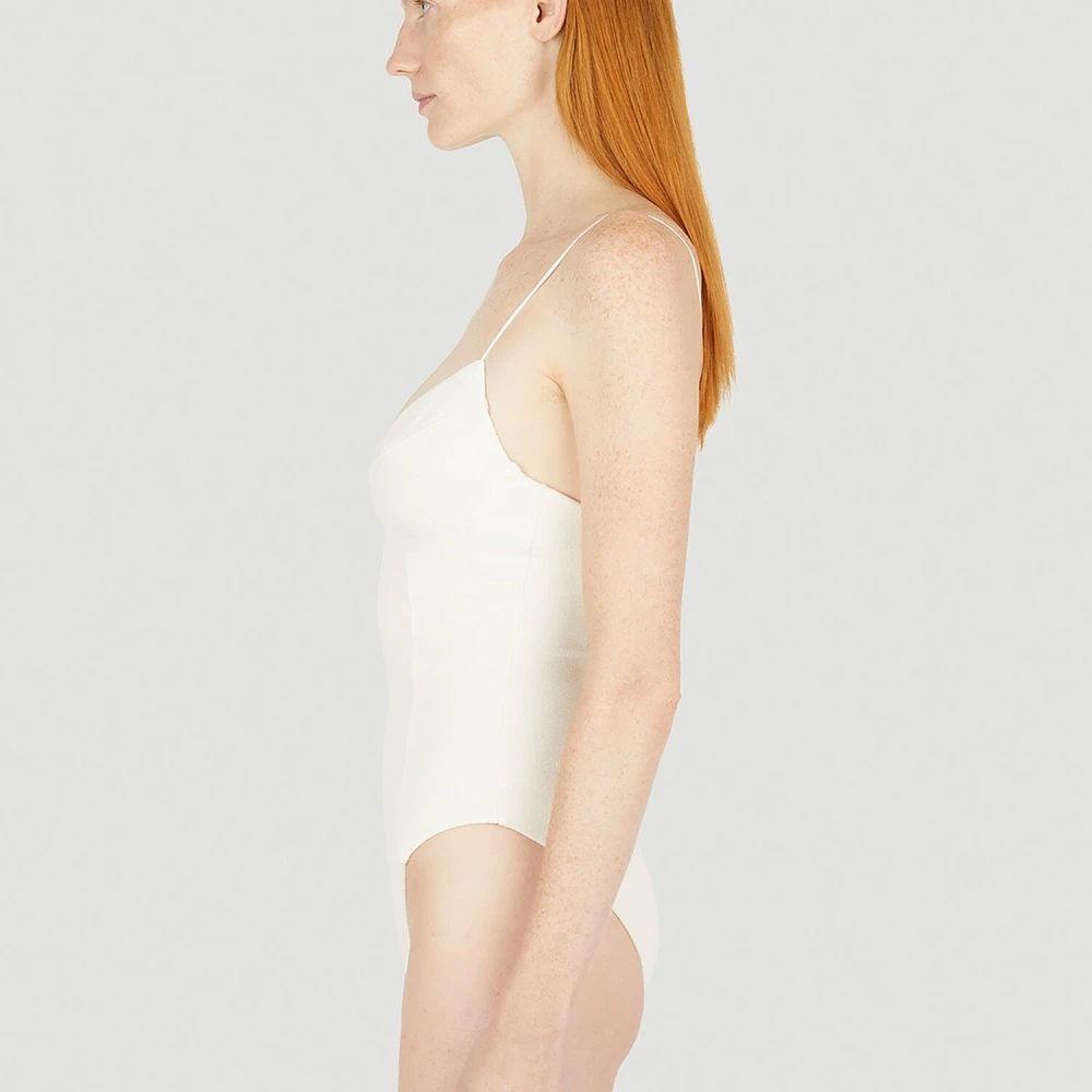 Ziah Almond Swimsuit with Fine Straps White Dames