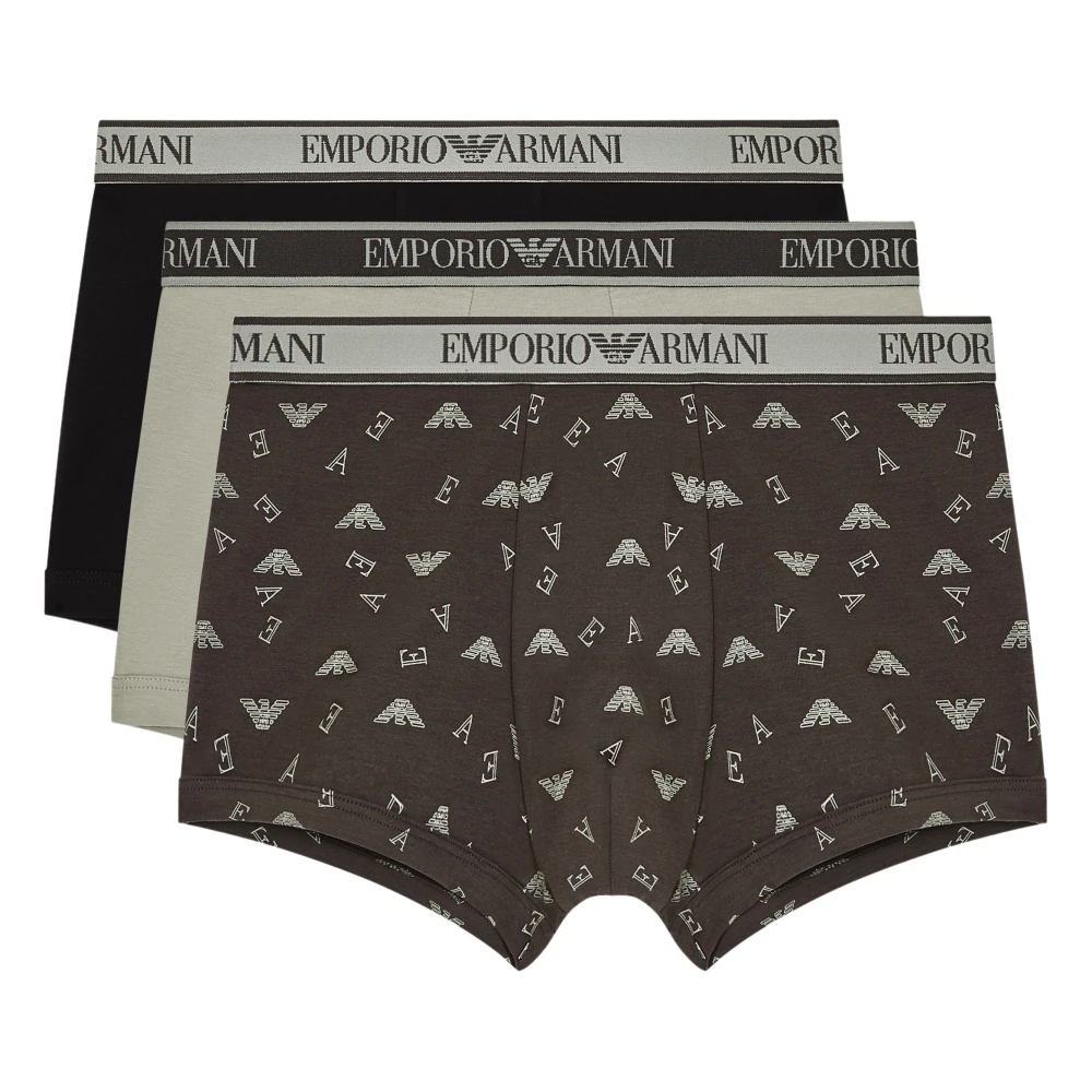Emporio Armani Men's Green Underpants, M, Three-Pack Of Boxer Briefs With Core Logo Waistband