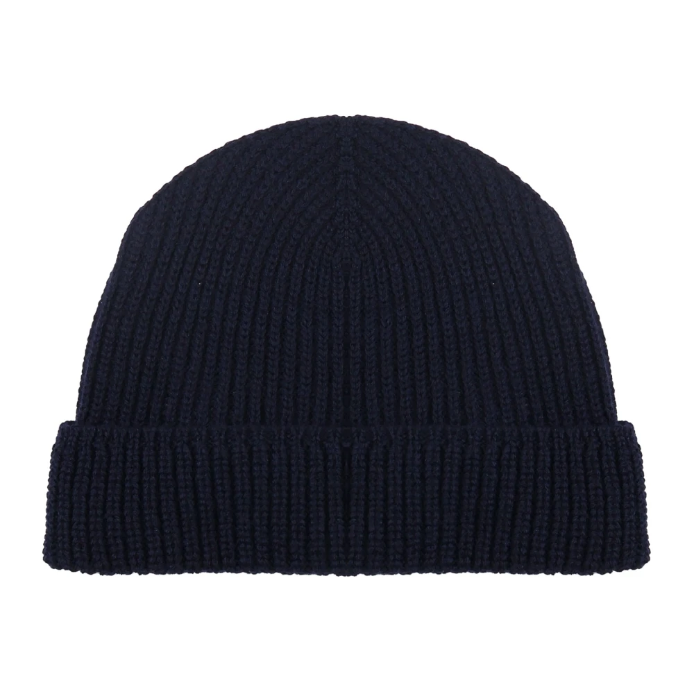 Eleventy Blå Ribbstickad Beanie Mössa Blue, Herr