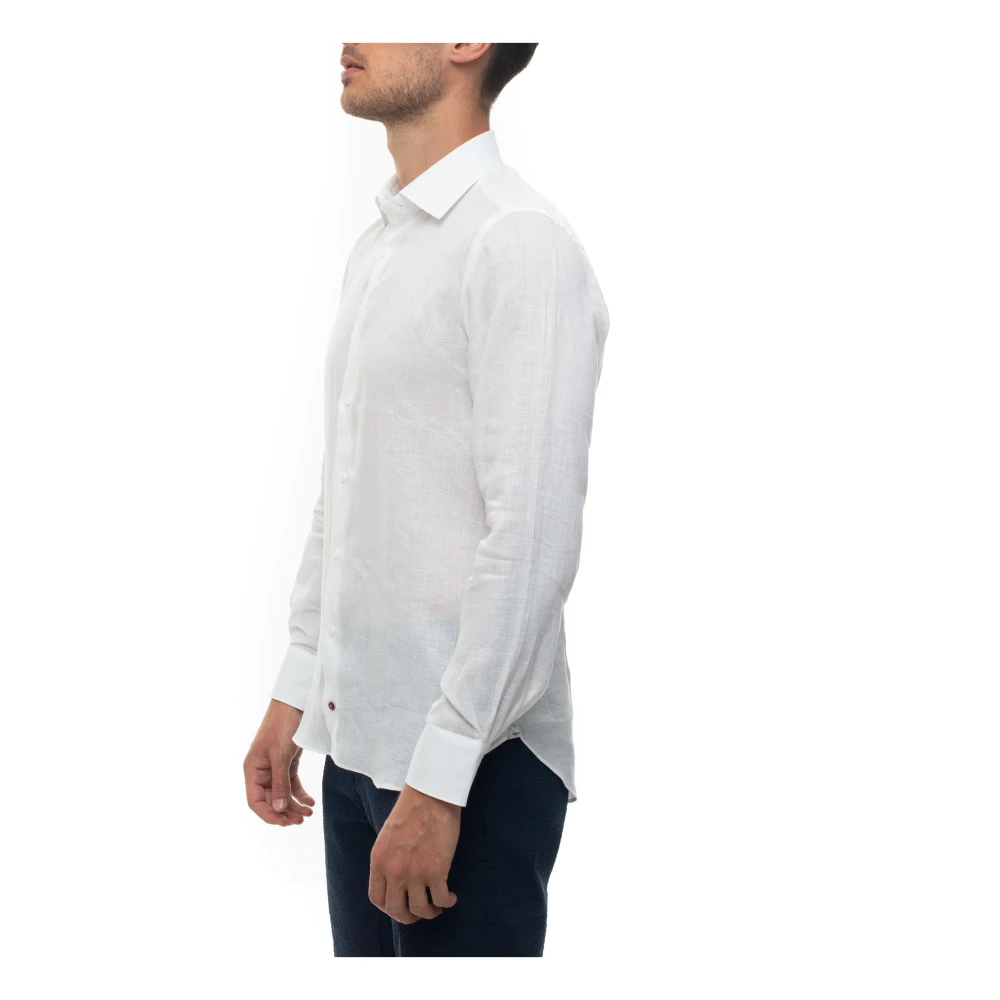 Càrrel Italiaans Linnen Jurk Hals Shirt White Heren