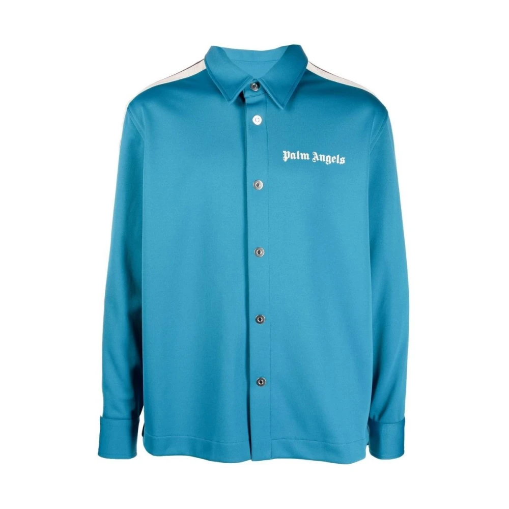 Palm Angels Blauw Track Shirt met Witte Strepen Blue Heren