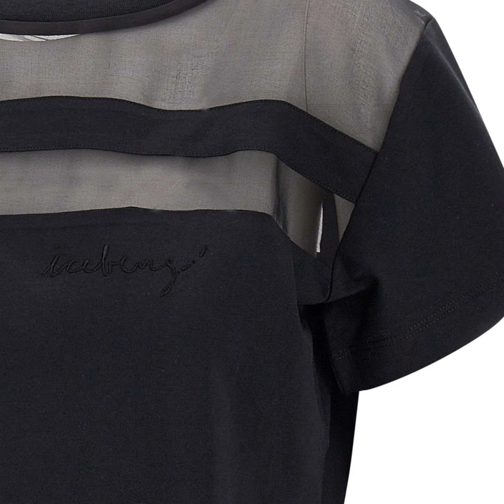 Iceberg Zwart Katoenen Jersey T-shirt met Organza Details Black Dames