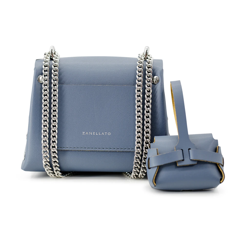 Zanellato Blauwe Leren Schoudertas met Twist Lock Blue Dames