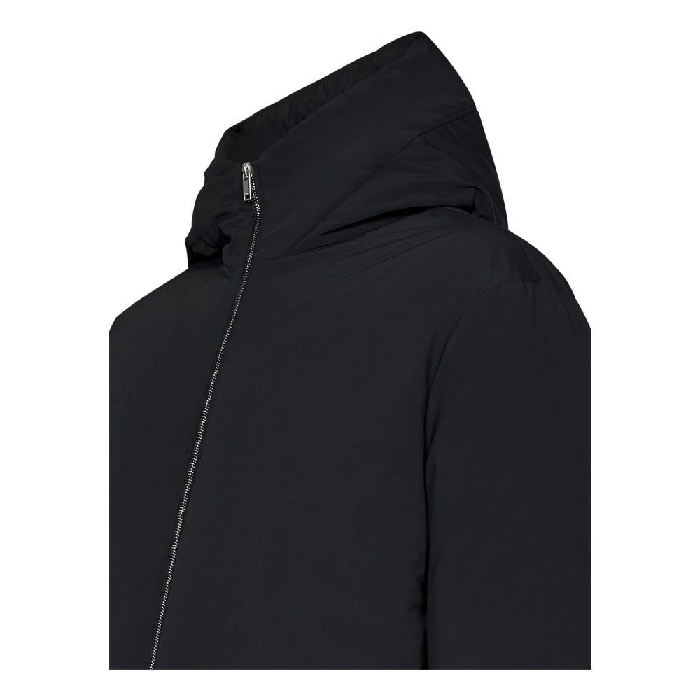Jil Sander Zwarte Gewatteerde Jas met Capuchon Black Heren